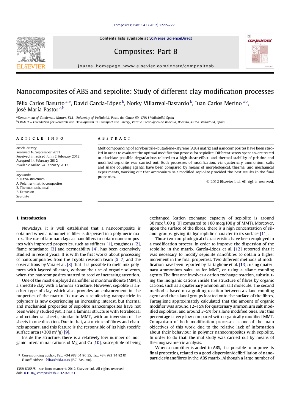 Nanocomposites of ABS and sepiolite: Study of different clay modification processes