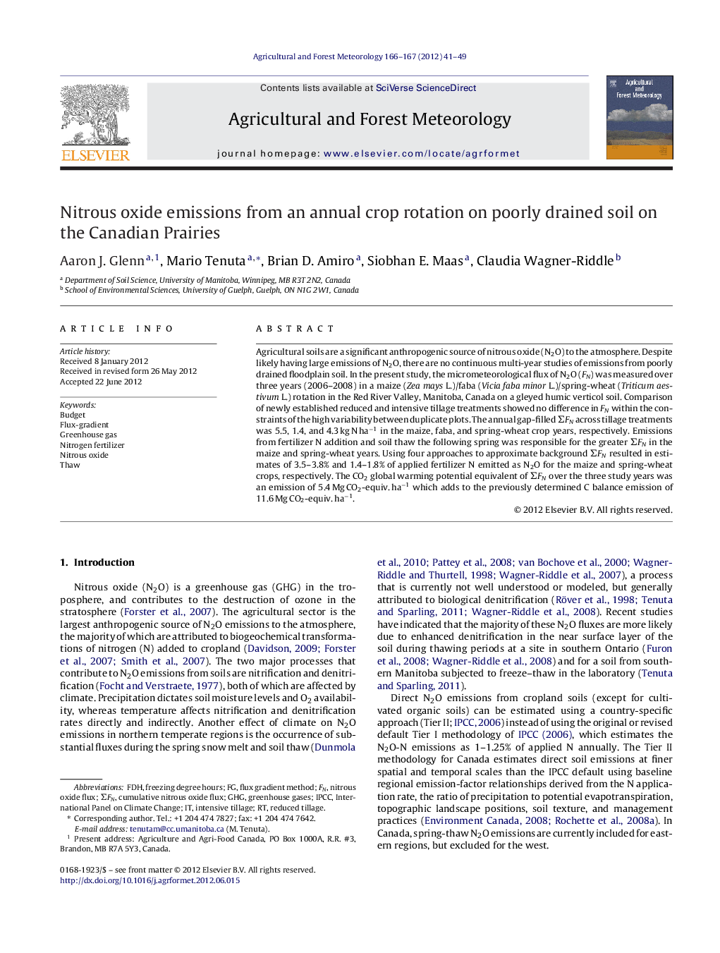 Nitrous oxide emissions from an annual crop rotation on poorly drained soil on the Canadian Prairies