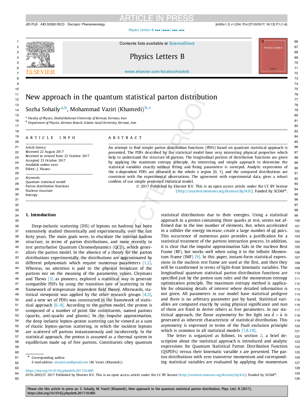 New approach in the quantum statistical parton distribution