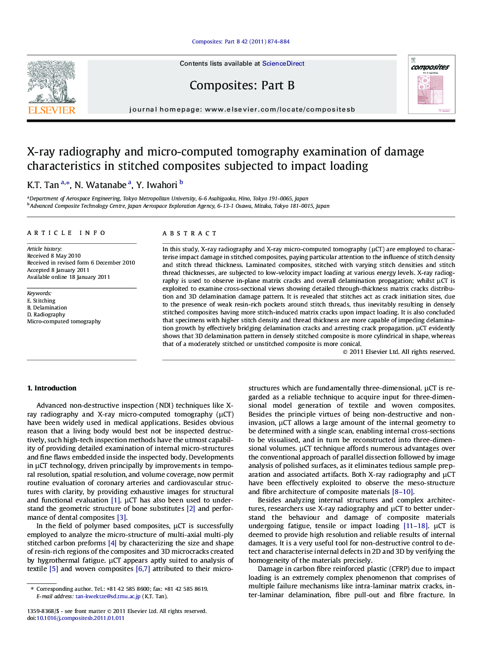 X-ray radiography and micro-computed tomography examination of damage characteristics in stitched composites subjected to impact loading
