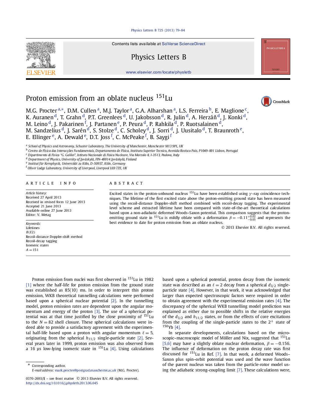 Proton emission from an oblate nucleus 151Lu