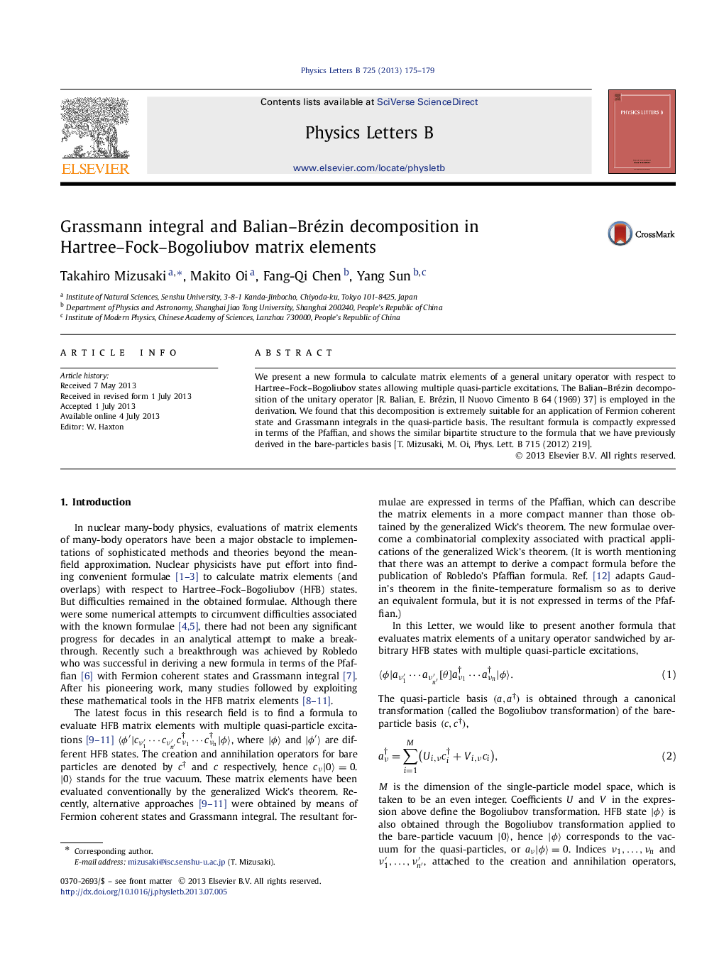 Grassmann integral and Balian-Brézin decomposition in Hartree-Fock-Bogoliubov matrix elements