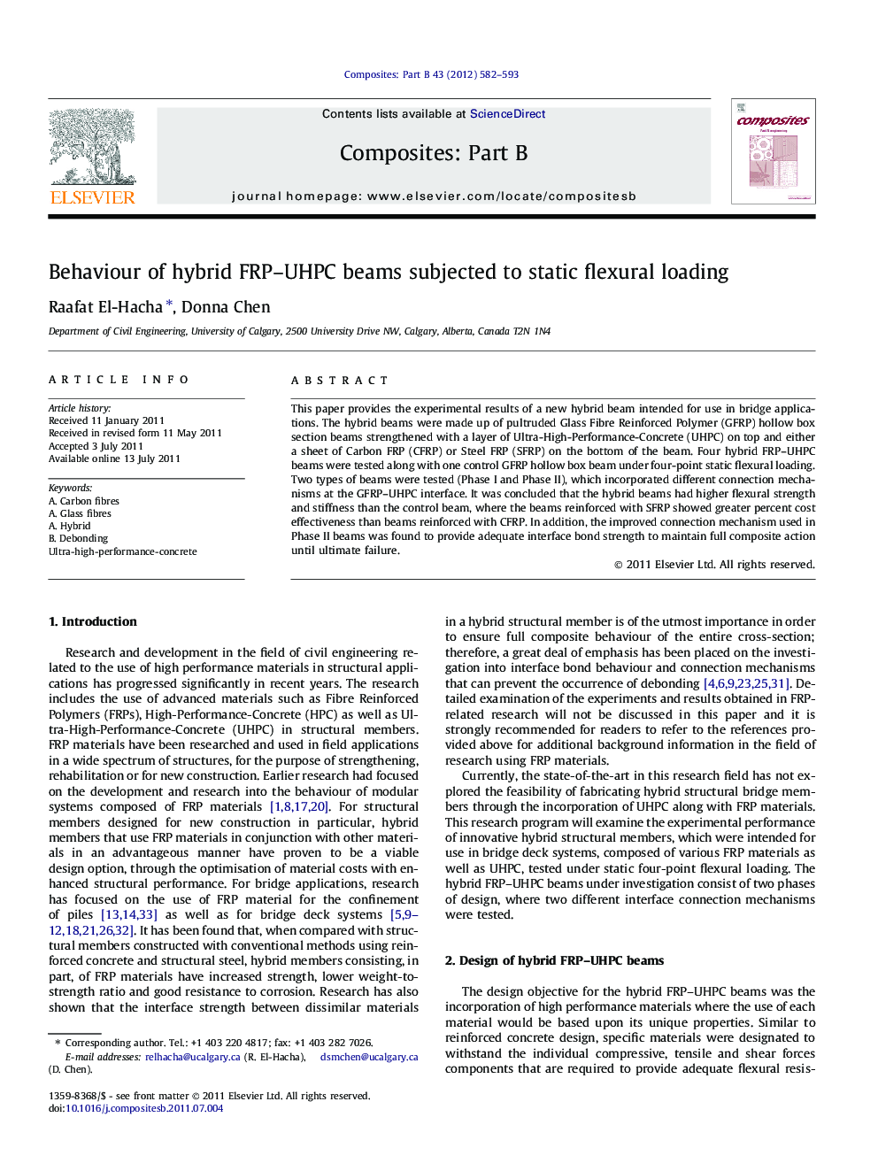 Behaviour of hybrid FRP–UHPC beams subjected to static flexural loading