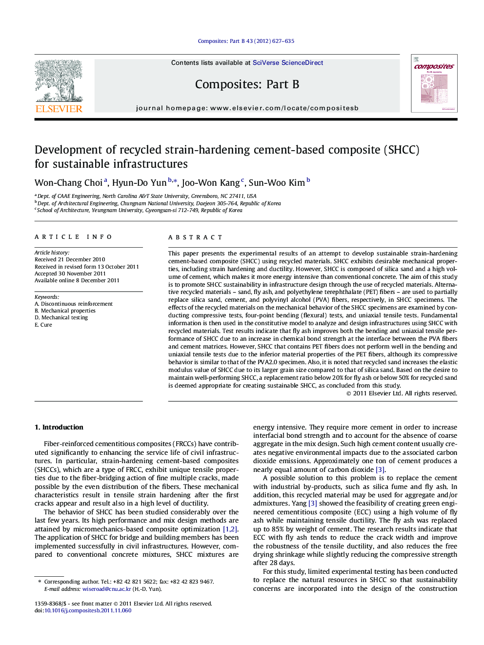 Development of recycled strain-hardening cement-based composite (SHCC) for sustainable infrastructures