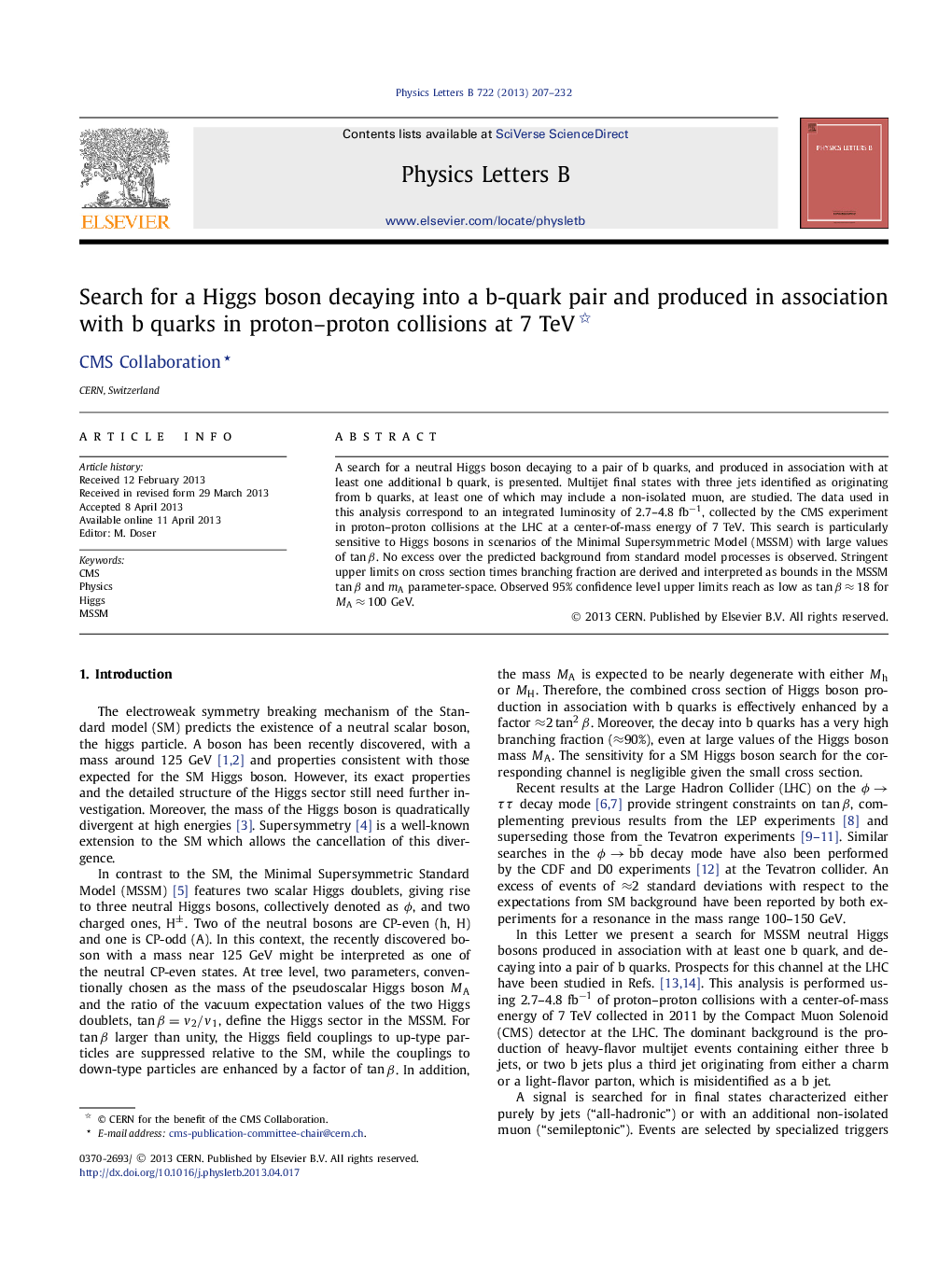 Search for a Higgs boson decaying into a b-quark pair and produced in association with b quarks in proton-proton collisions at 7 TeV