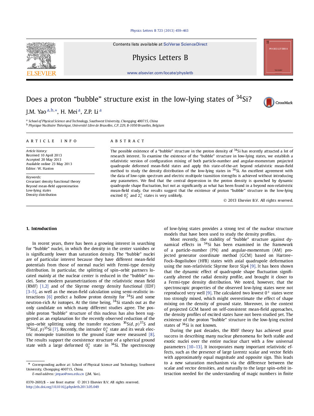 Does a proton “bubble” structure exist in the low-lying states of 34Si?