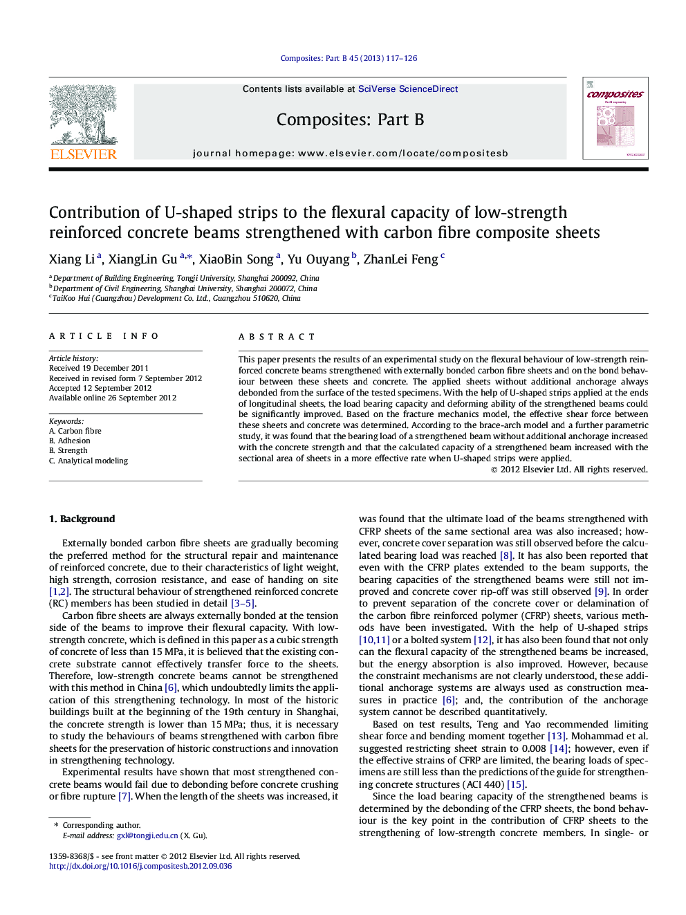 Contribution of U-shaped strips to the flexural capacity of low-strength reinforced concrete beams strengthened with carbon fibre composite sheets