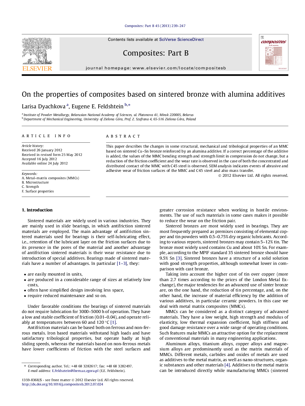 On the properties of composites based on sintered bronze with alumina additives