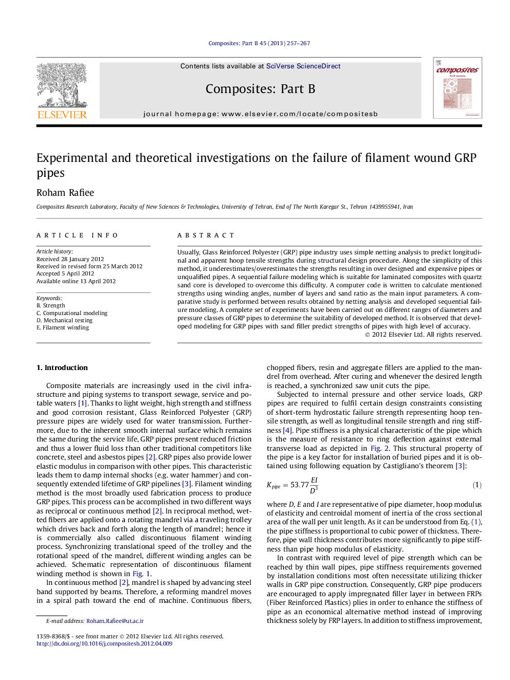 Experimental and theoretical investigations on the failure of filament wound GRP pipes