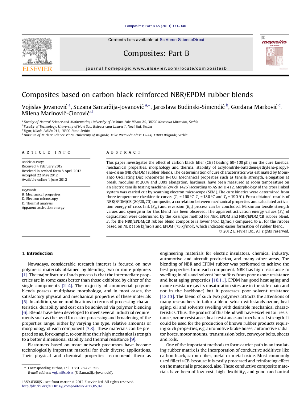 Composites based on carbon black reinforced NBR/EPDM rubber blends