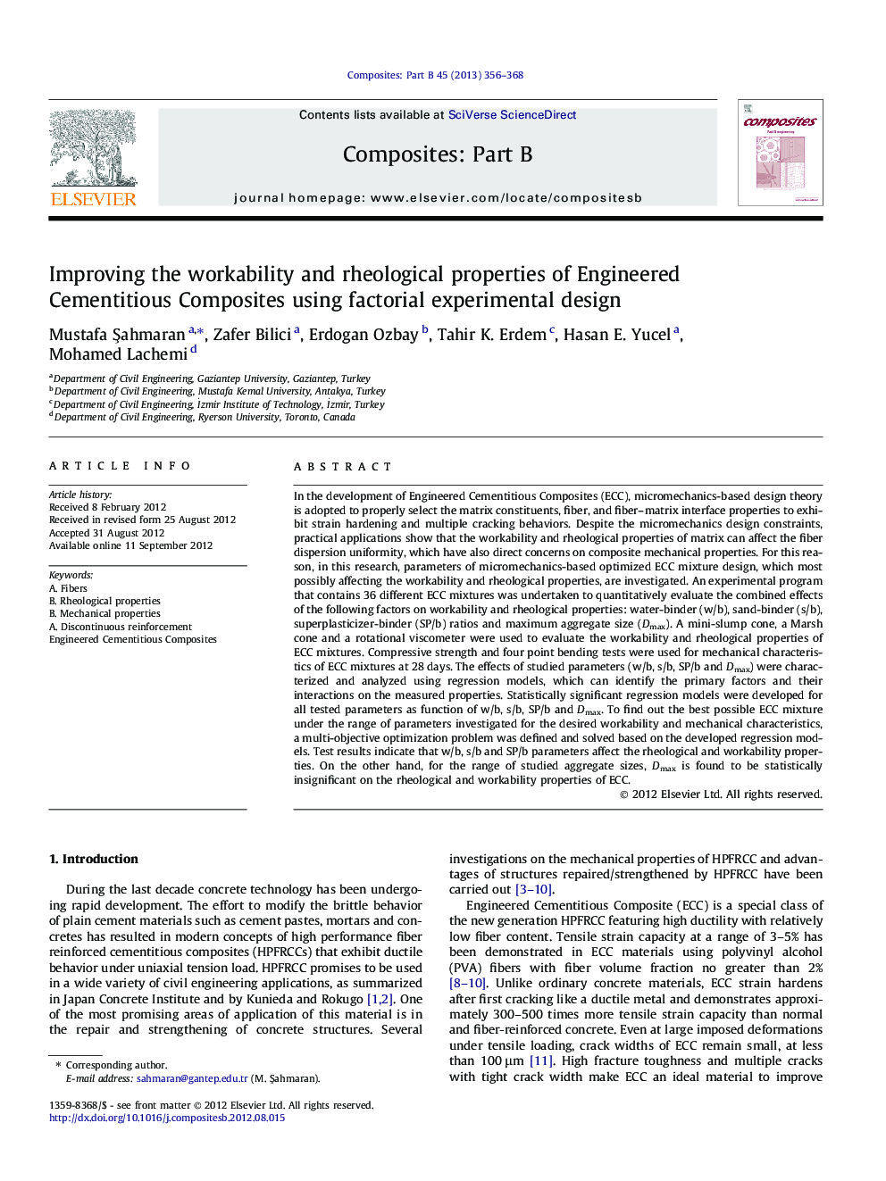 Improving the workability and rheological properties of Engineered Cementitious Composites using factorial experimental design