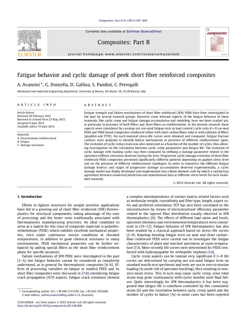 Fatigue behavior and cyclic damage of peek short fiber reinforced composites