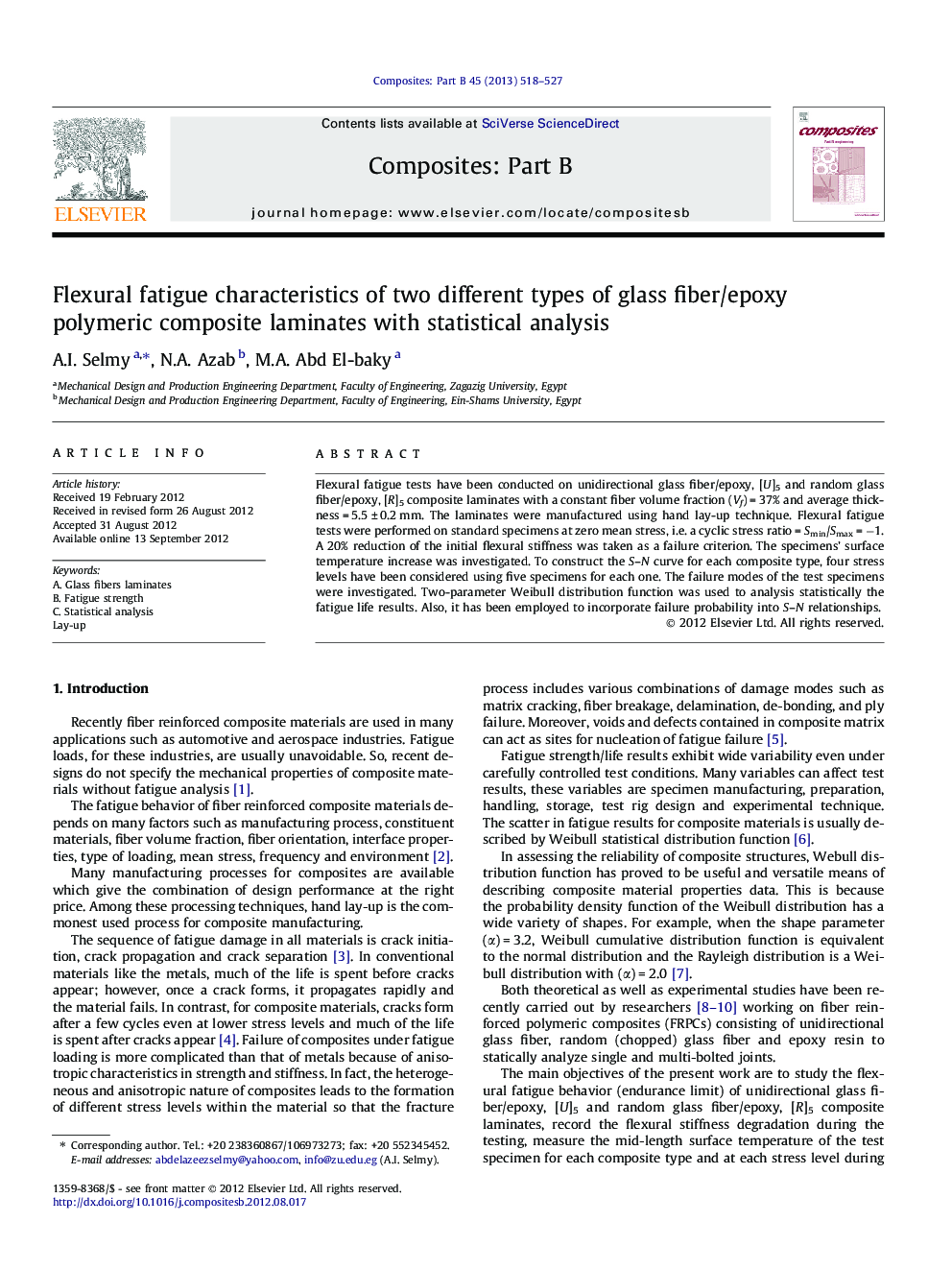 Flexural fatigue characteristics of two different types of glass fiber/epoxy polymeric composite laminates with statistical analysis