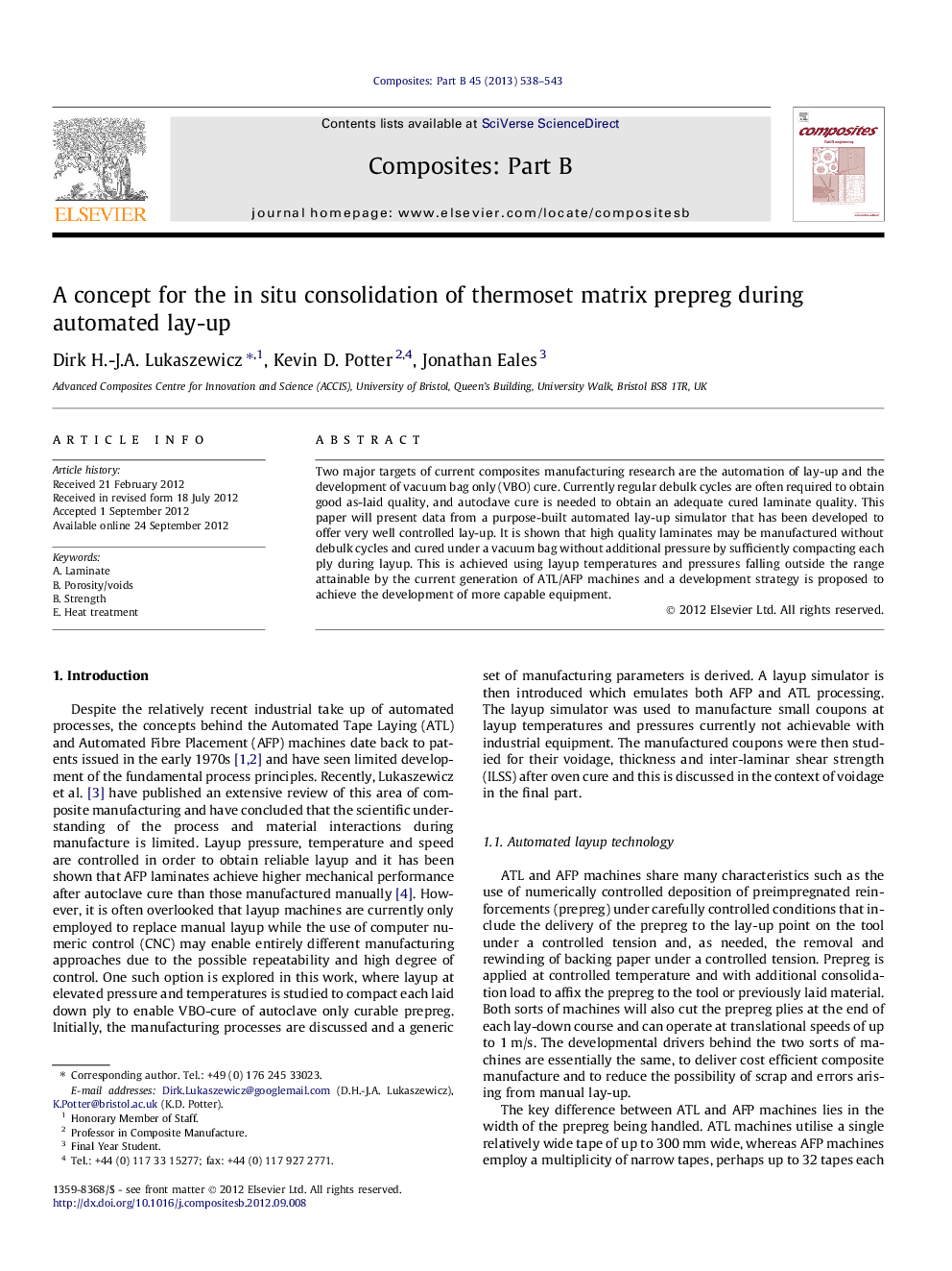 A concept for the in situ consolidation of thermoset matrix prepreg during automated lay-up