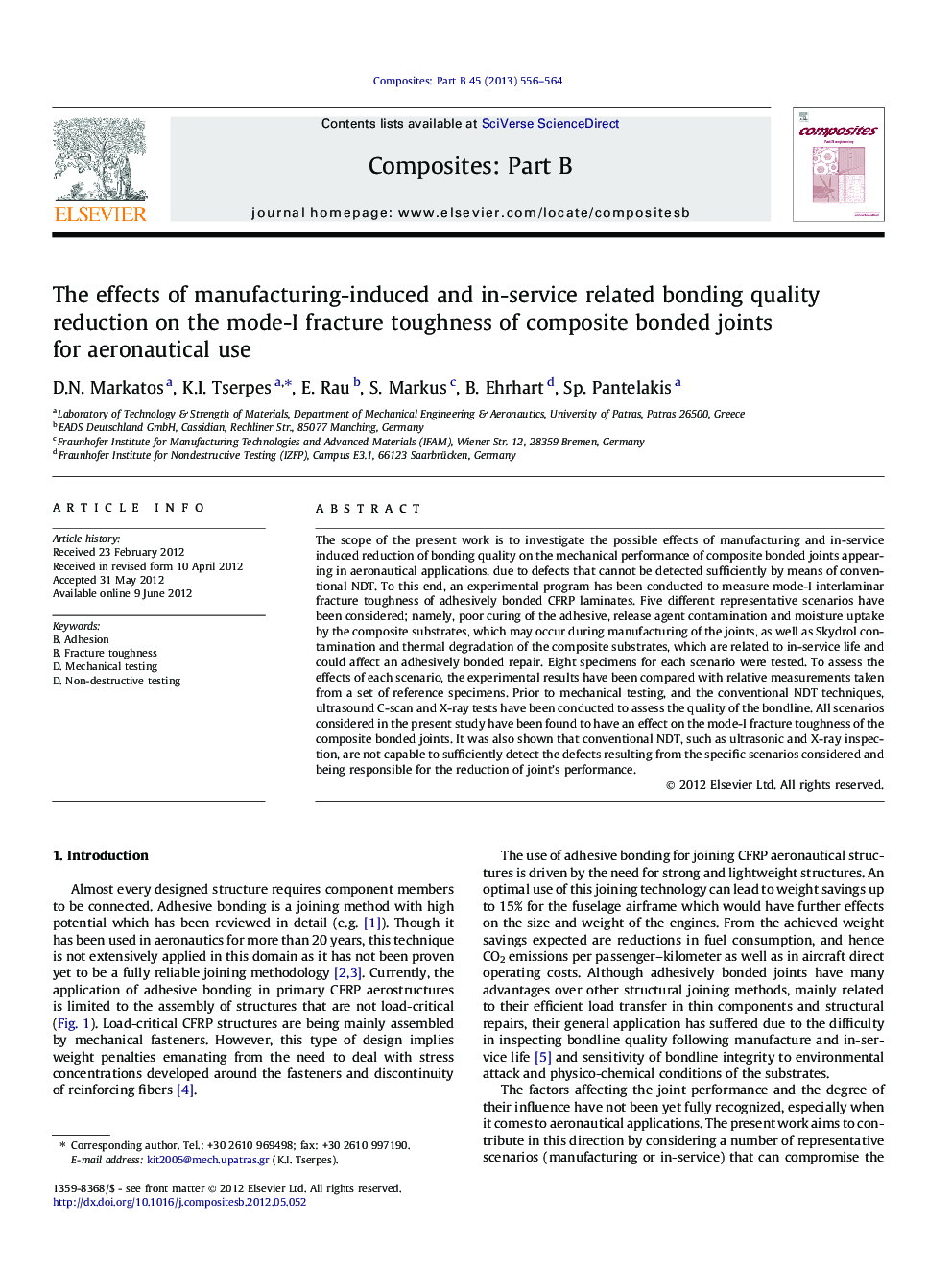 The effects of manufacturing-induced and in-service related bonding quality reduction on the mode-I fracture toughness of composite bonded joints for aeronautical use