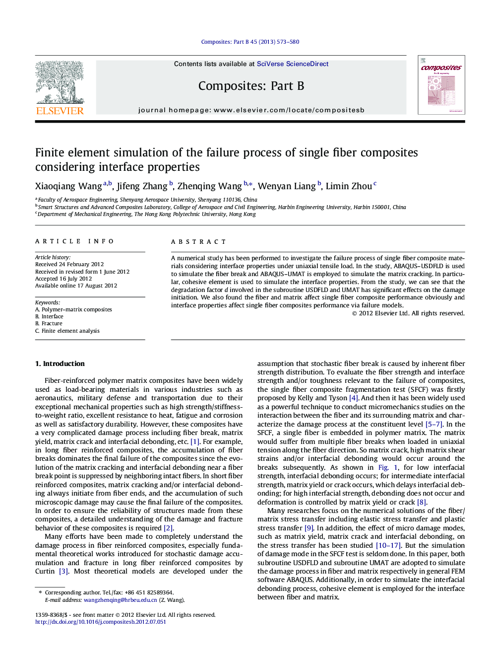 Finite element simulation of the failure process of single fiber composites considering interface properties