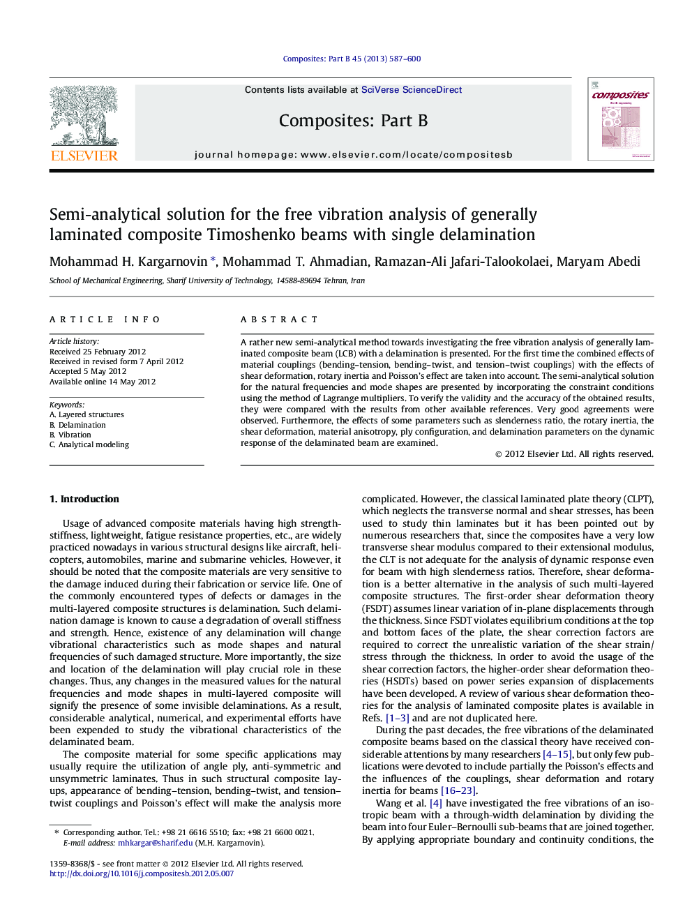 Semi-analytical solution for the free vibration analysis of generally laminated composite Timoshenko beams with single delamination