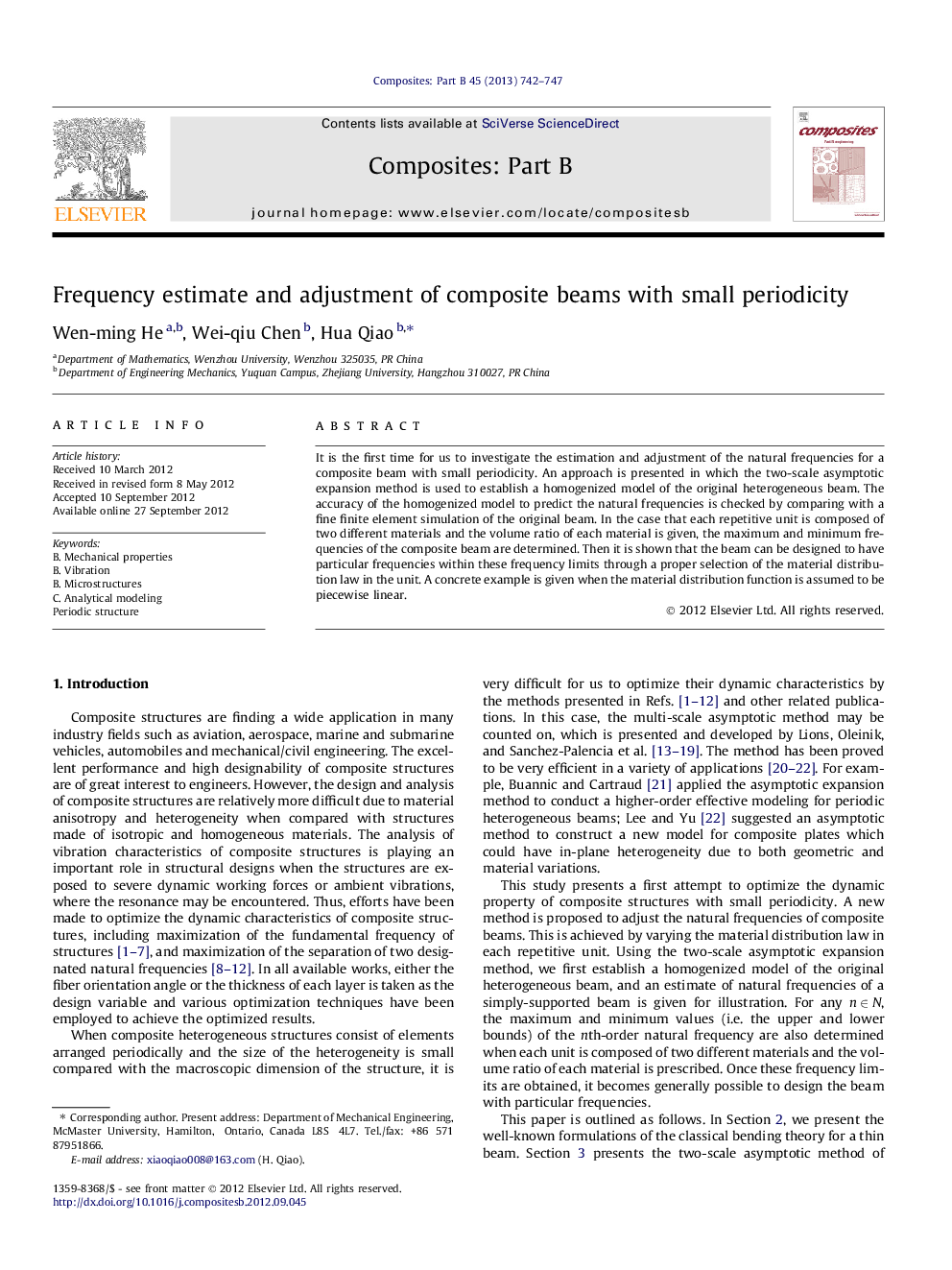 Frequency estimate and adjustment of composite beams with small periodicity