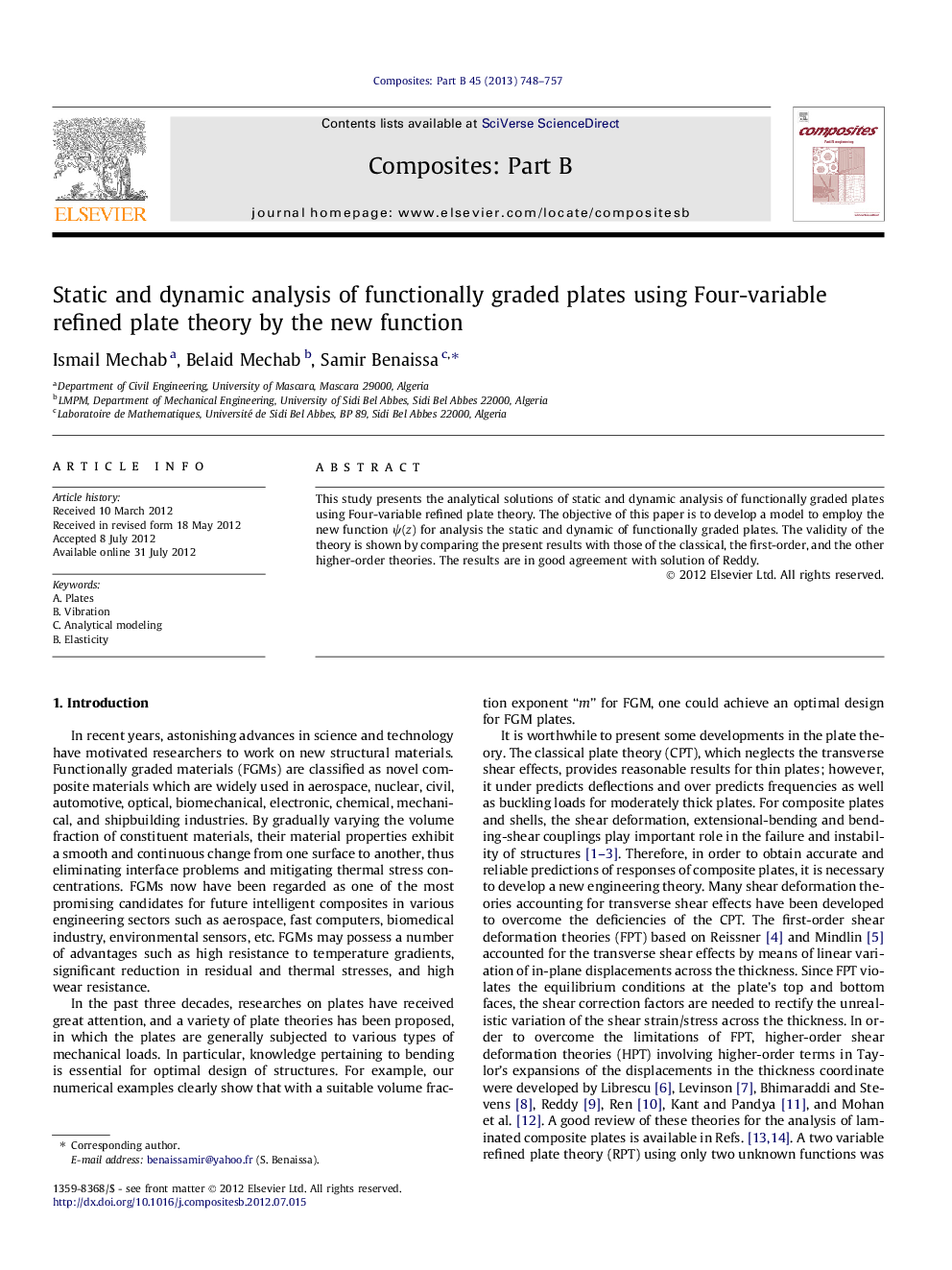 Static and dynamic analysis of functionally graded plates using Four-variable refined plate theory by the new function