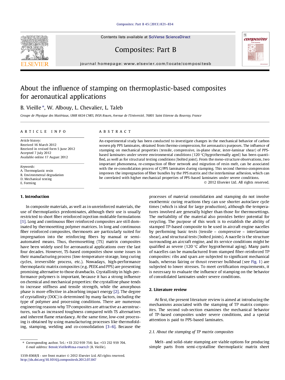 About the influence of stamping on thermoplastic-based composites for aeronautical applications