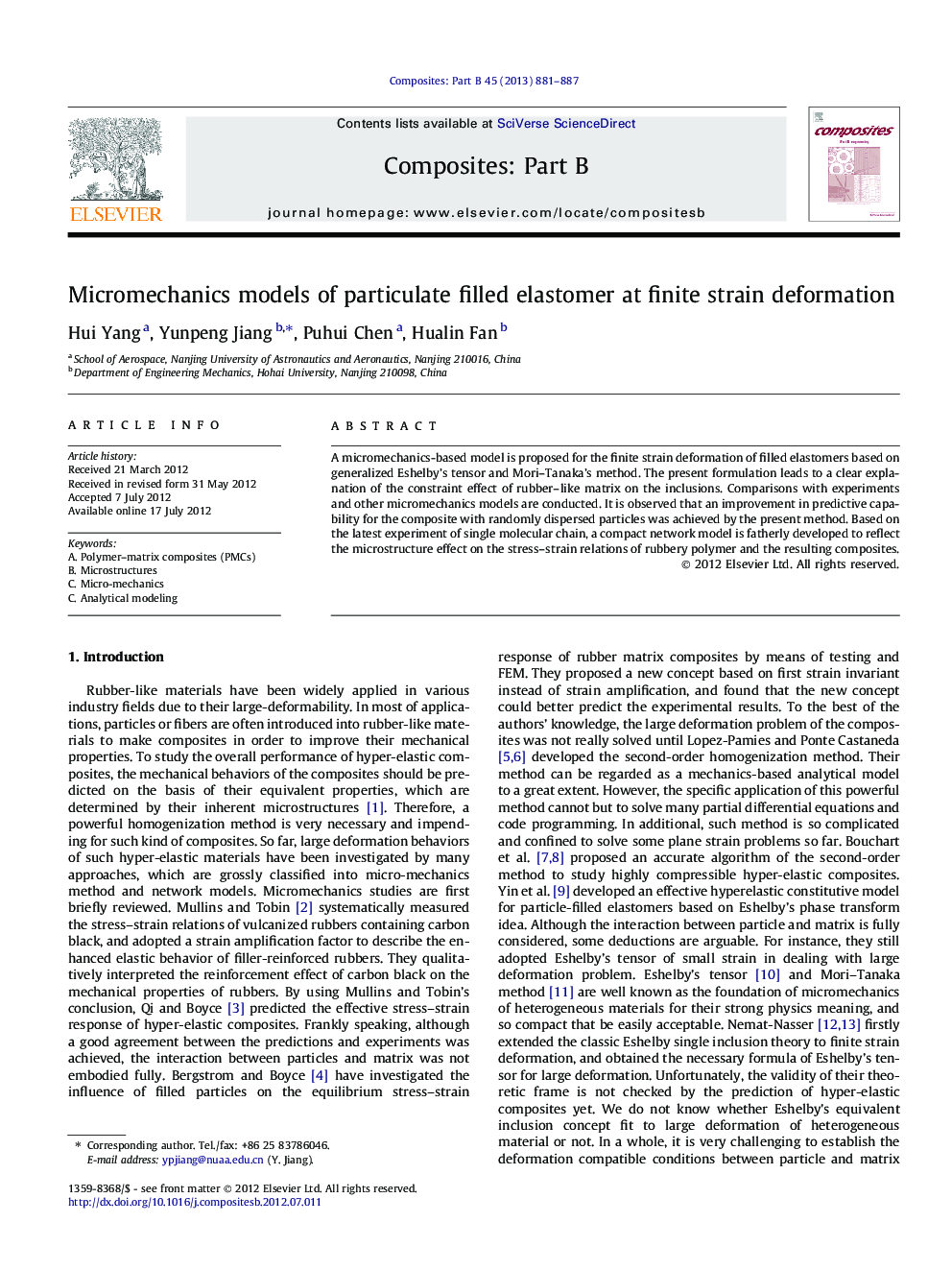 Micromechanics models of particulate filled elastomer at finite strain deformation