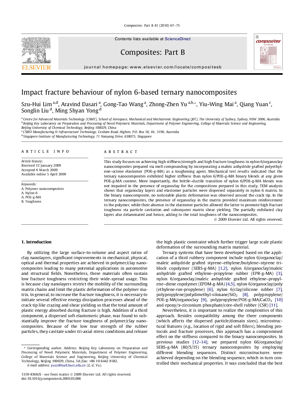 Impact fracture behaviour of nylon 6-based ternary nanocomposites