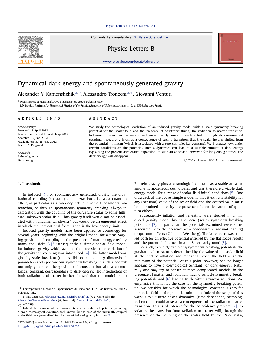 Dynamical dark energy and spontaneously generated gravity