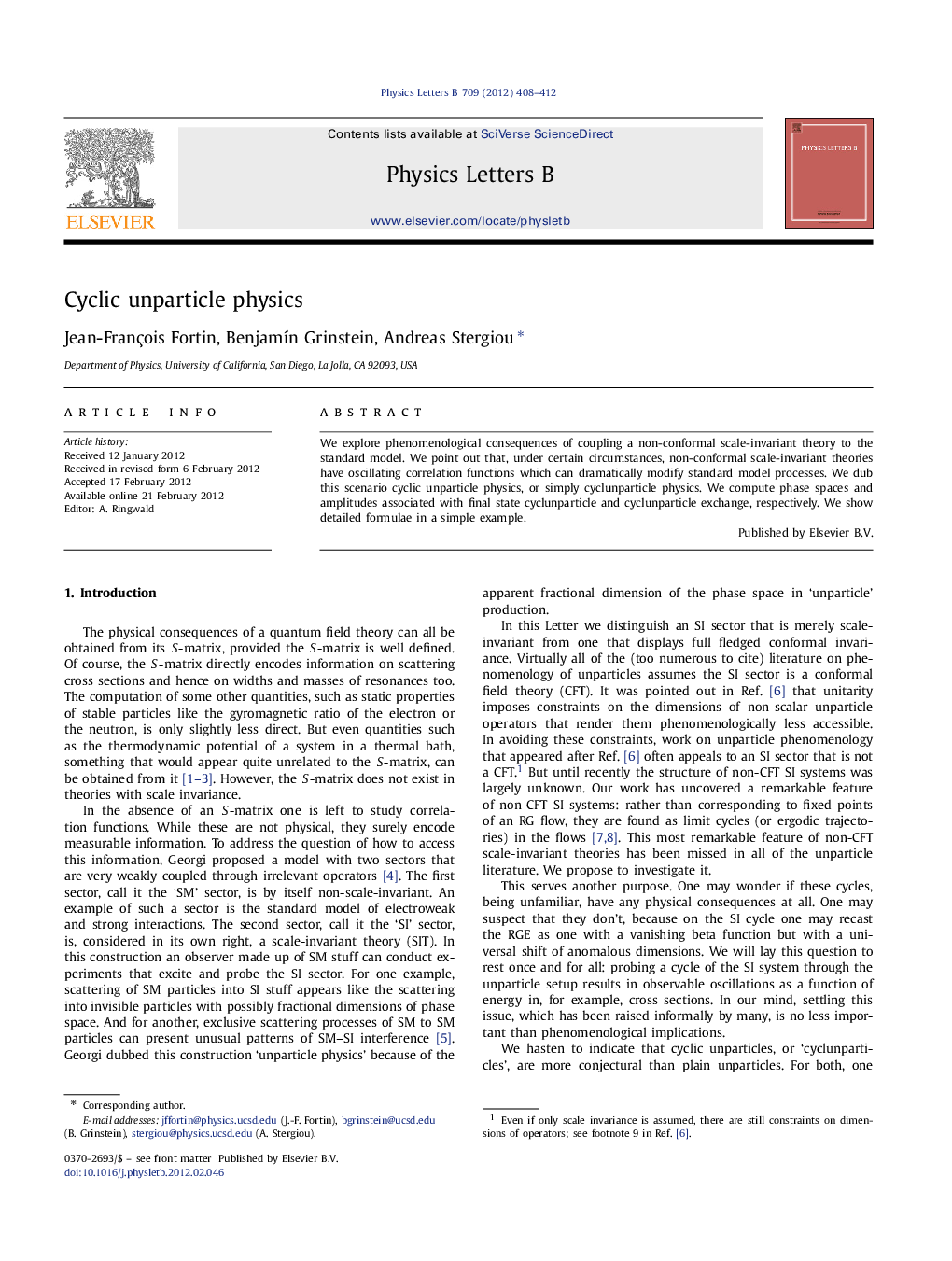 Cyclic unparticle physics