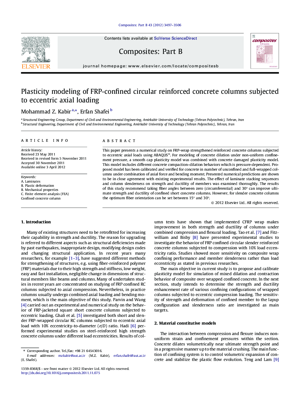 Plasticity modeling of FRP-confined circular reinforced concrete columns subjected to eccentric axial loading