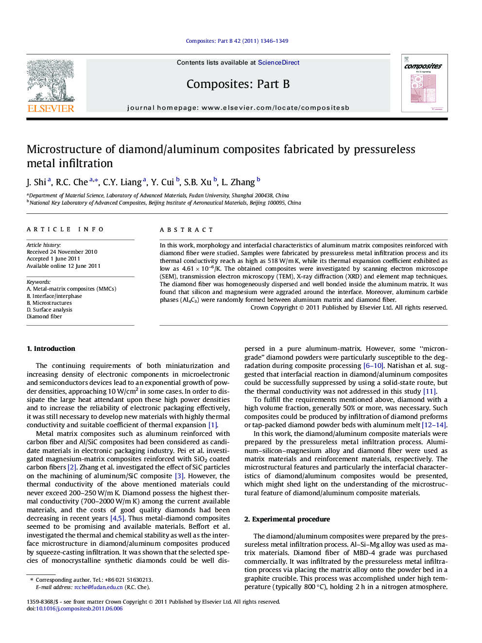 Microstructure of diamond/aluminum composites fabricated by pressureless metal infiltration