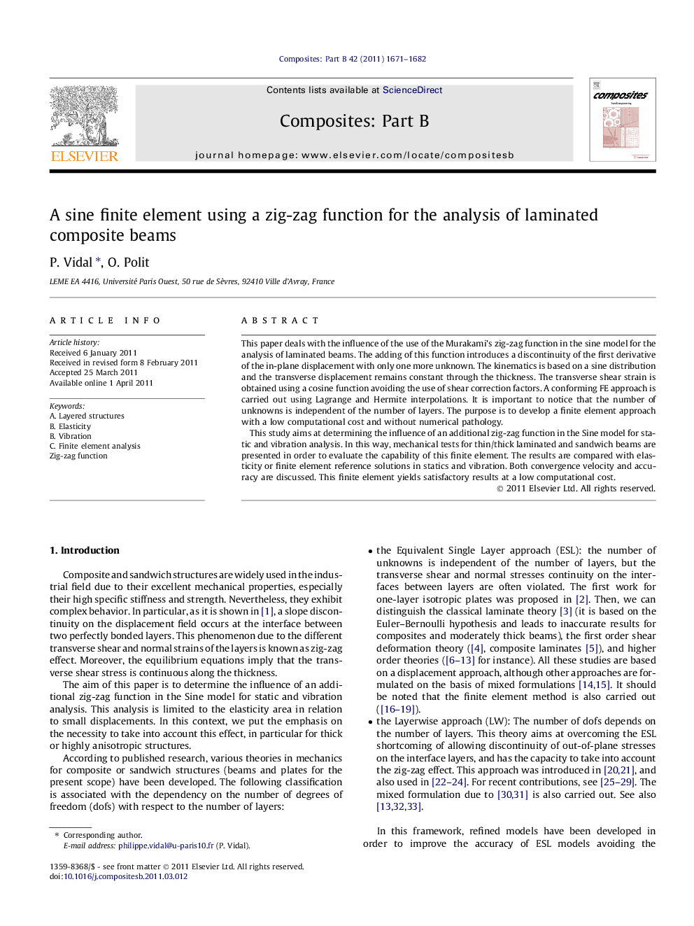 A sine finite element using a zig-zag function for the analysis of laminated composite beams