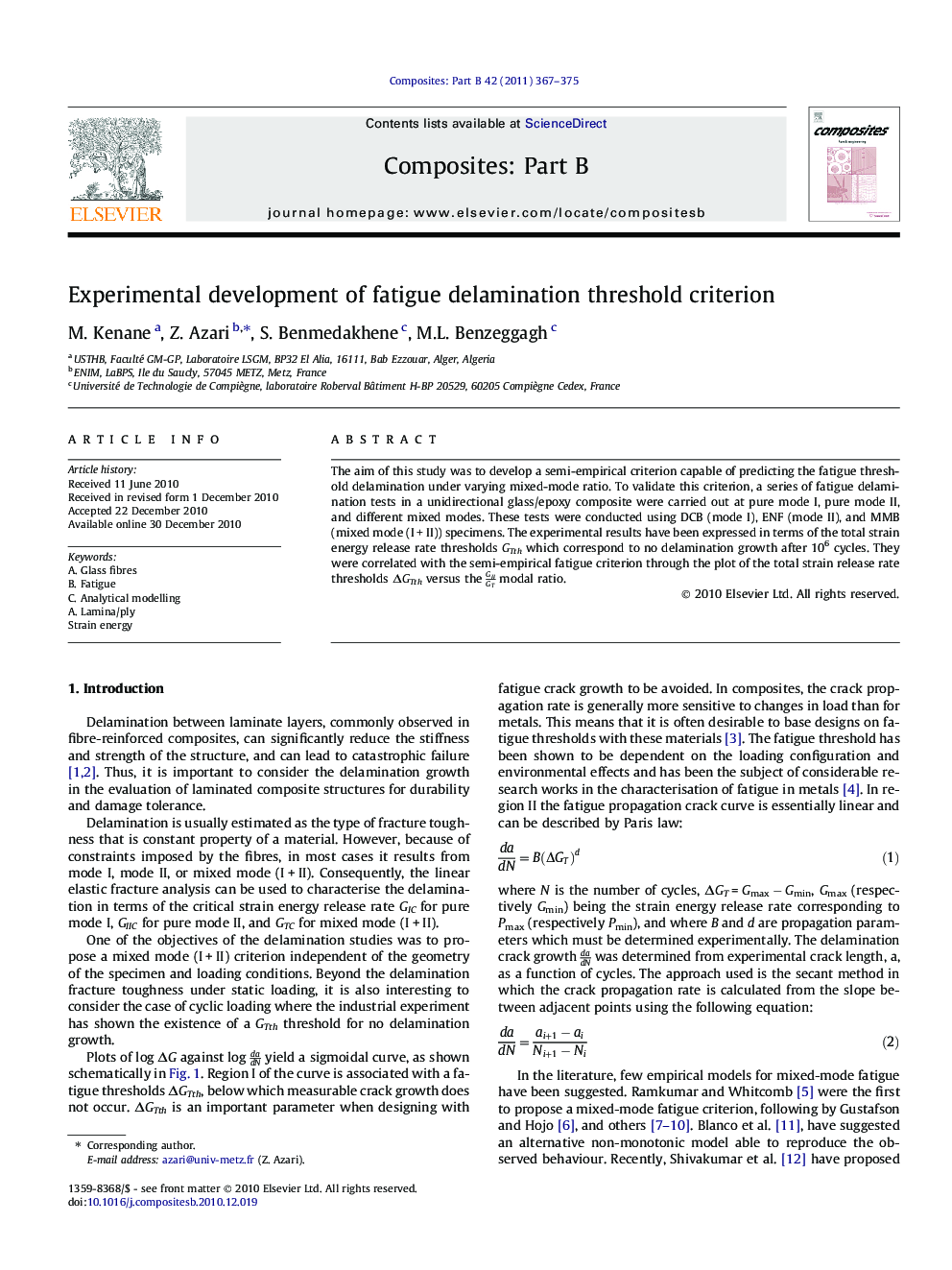 Experimental development of fatigue delamination threshold criterion