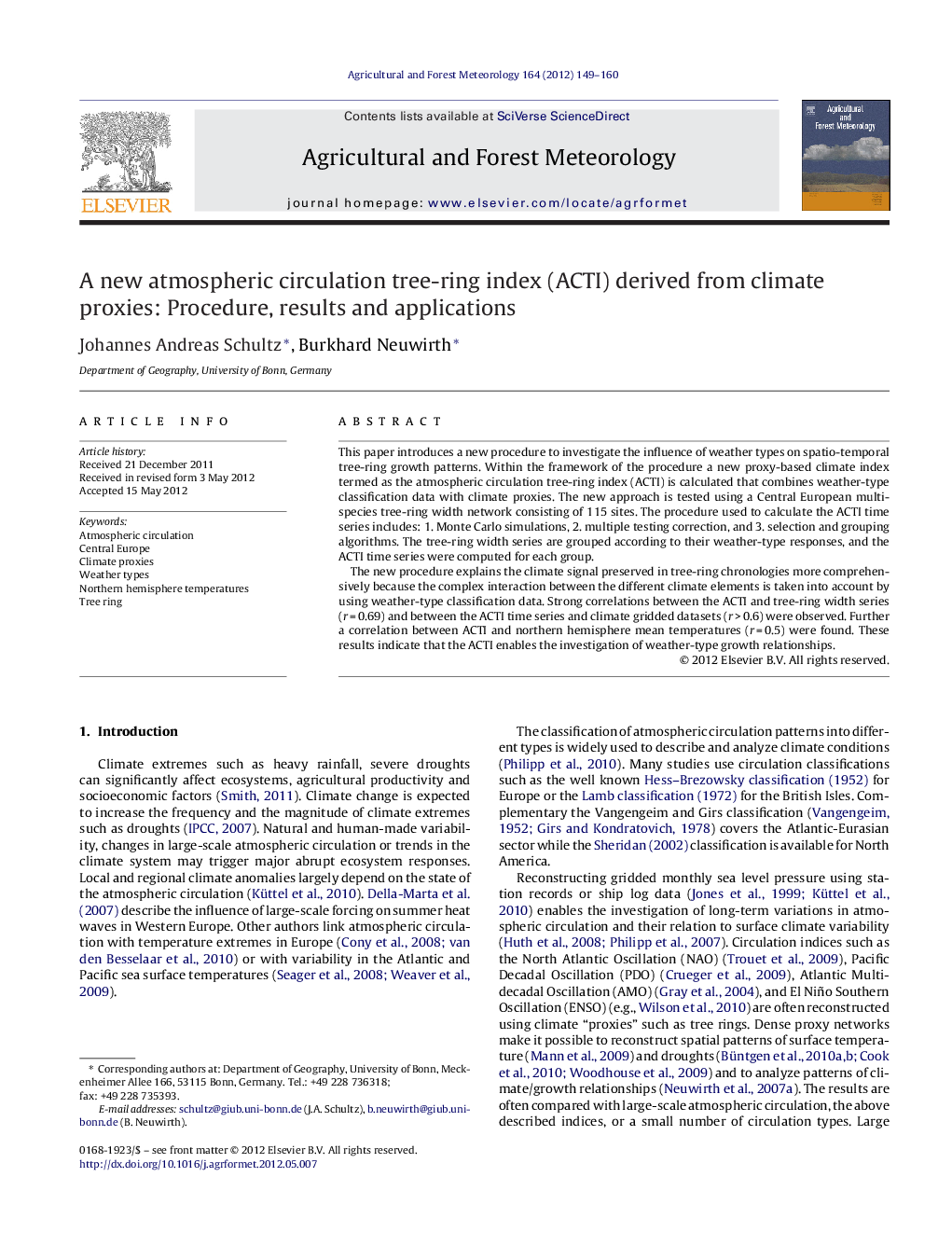 A new atmospheric circulation tree-ring index (ACTI) derived from climate proxies: Procedure, results and applications