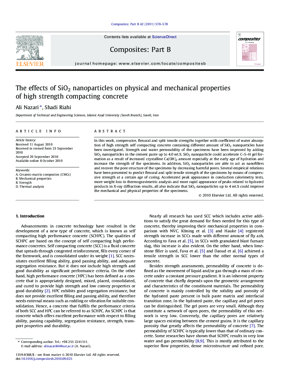 The effects of SiO2 nanoparticles on physical and mechanical properties of high strength compacting concrete