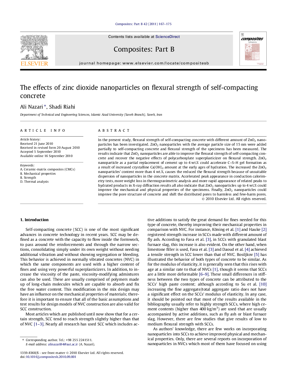 The effects of zinc dioxide nanoparticles on flexural strength of self-compacting concrete