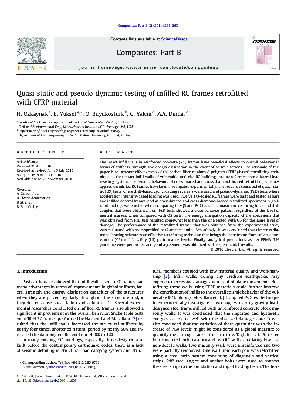 Quasi-static and pseudo-dynamic testing of infilled RC frames retrofitted with CFRP material