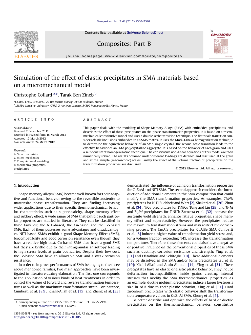 Simulation of the effect of elastic precipitates in SMA materials based on a micromechanical model