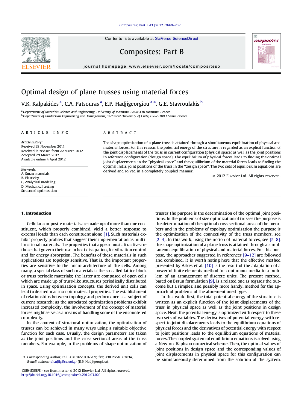 Optimal design of plane trusses using material forces