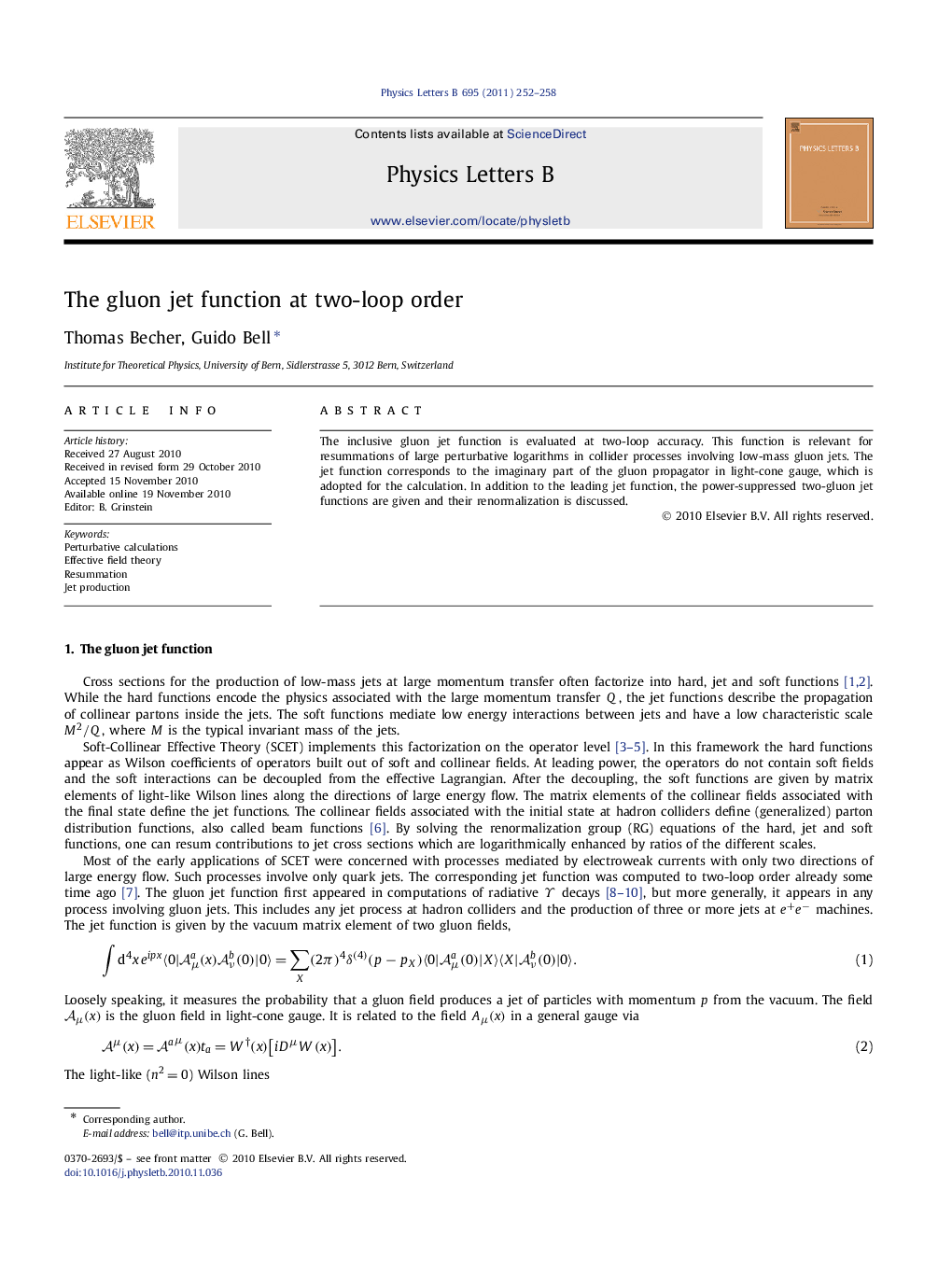 The gluon jet function at two-loop order