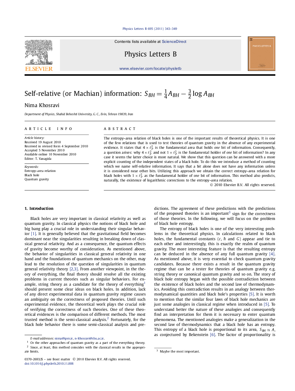 Self-relative (or Machian) information: SBH=14ABHâ32logABH