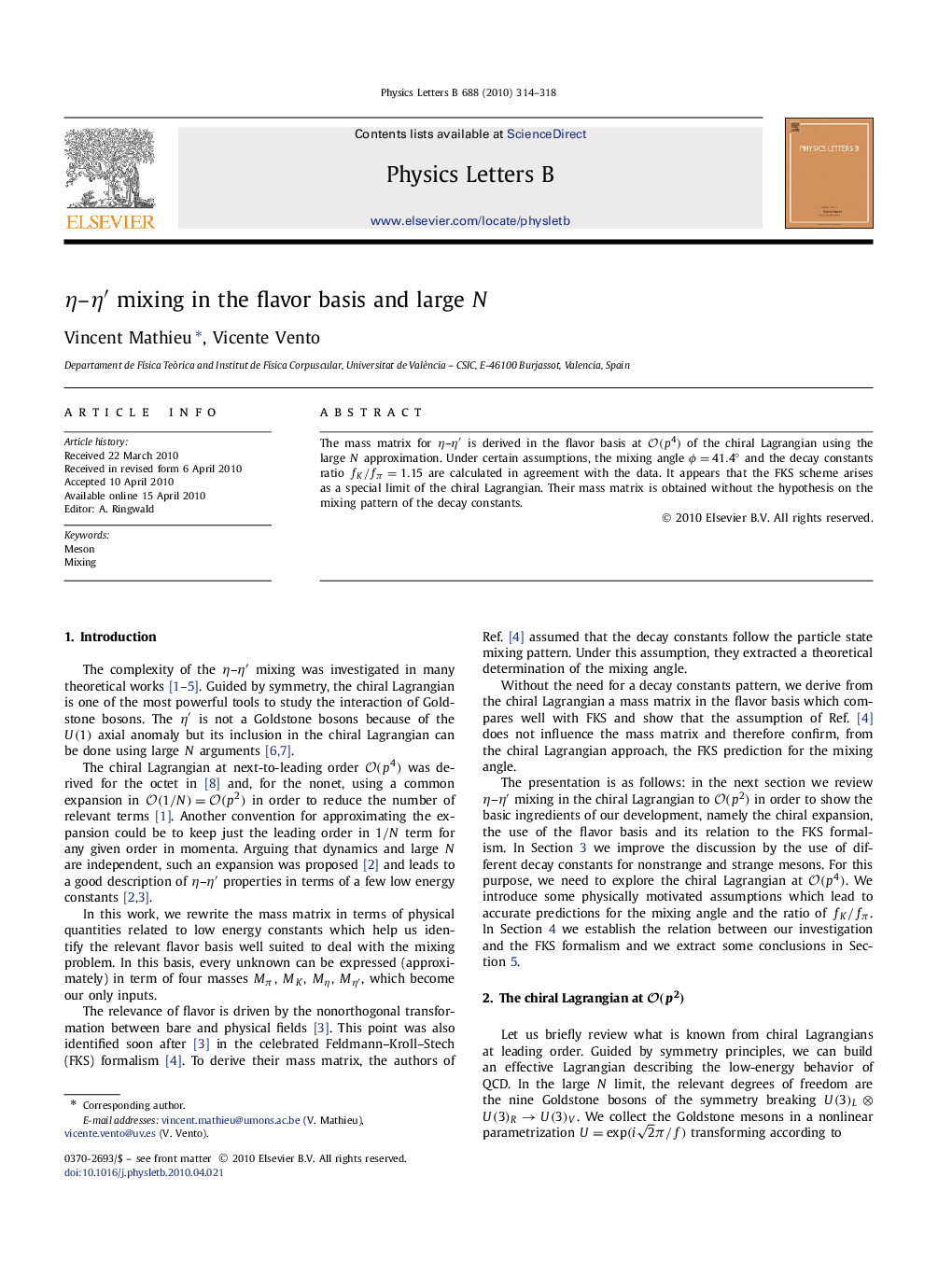 Î·-Î·â² mixing in the flavor basis and large N