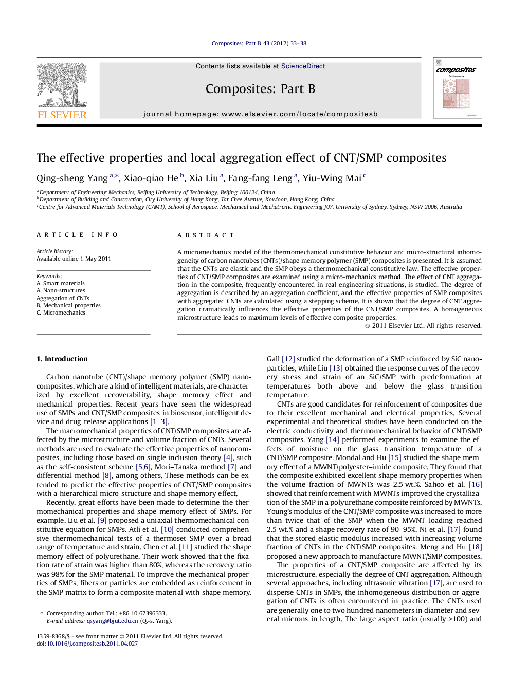 The effective properties and local aggregation effect of CNT/SMP composites