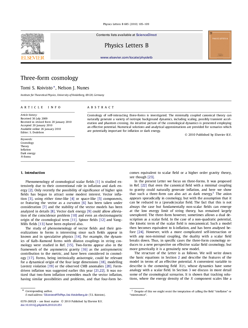 Three-form cosmology