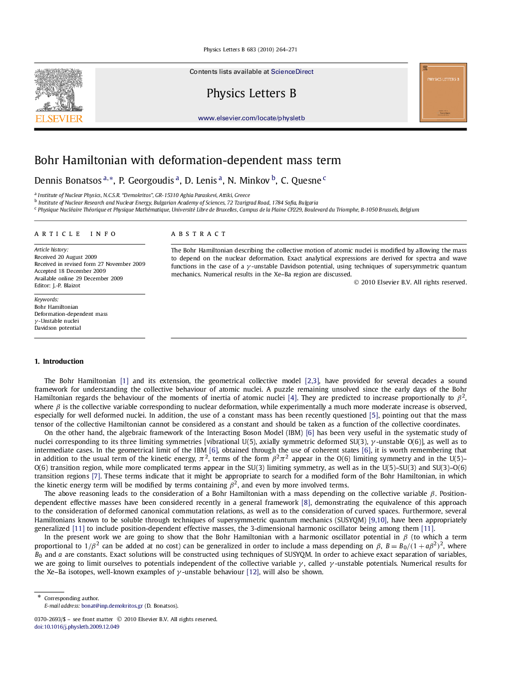 Bohr Hamiltonian with deformation-dependent mass term