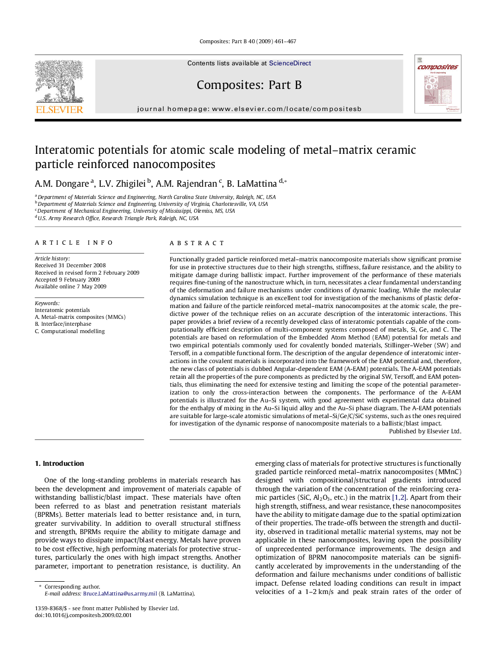 Interatomic potentials for atomic scale modeling of metal–matrix ceramic particle reinforced nanocomposites