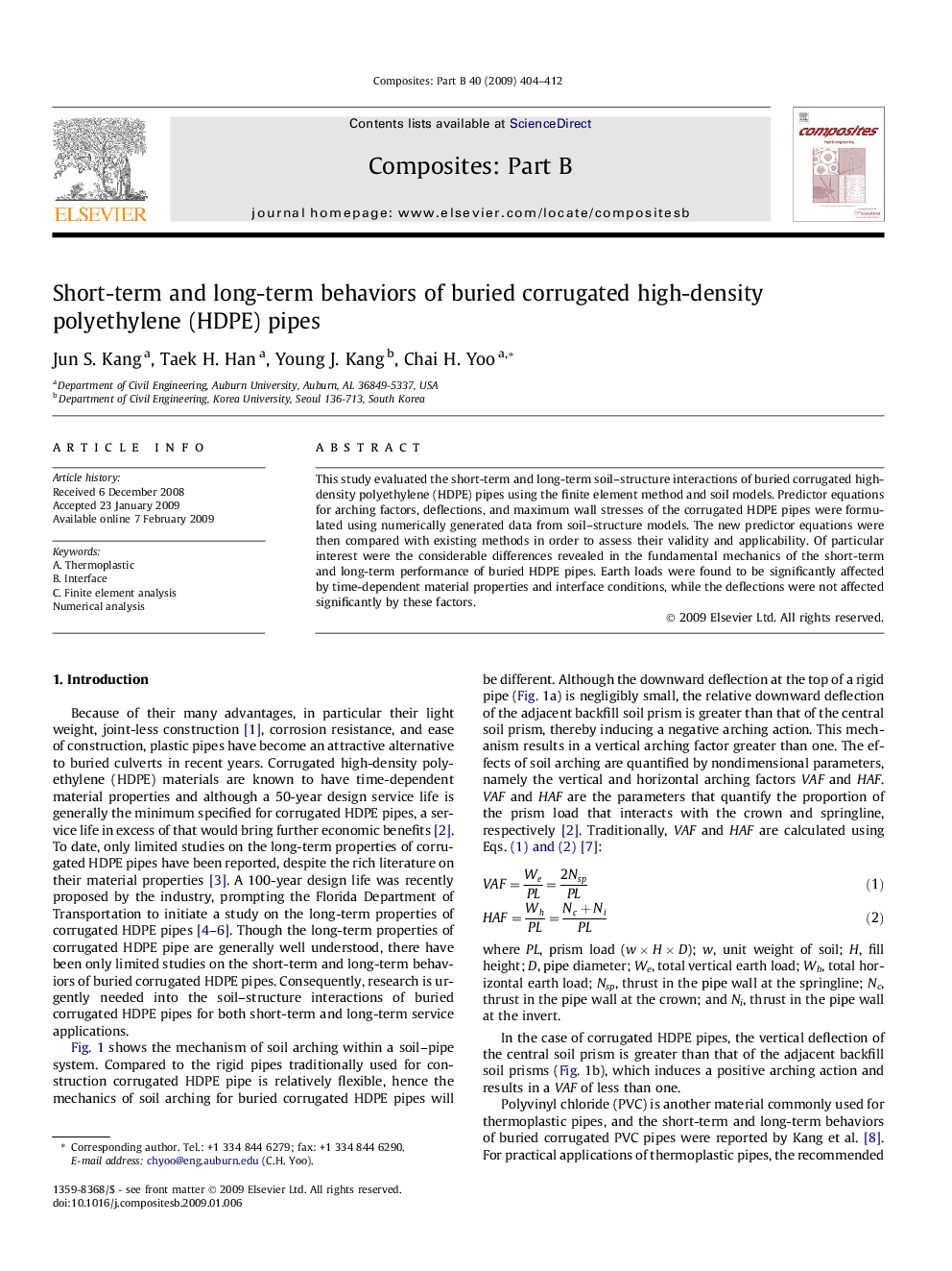 Short-term and long-term behaviors of buried corrugated high-density polyethylene (HDPE) pipes