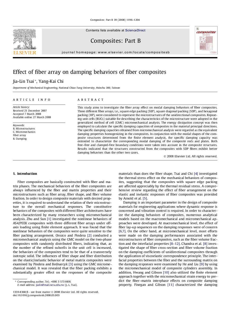 Effect of fiber array on damping behaviors of fiber composites