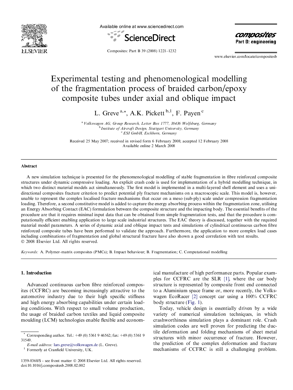 Experimental testing and phenomenological modelling of the fragmentation process of braided carbon/epoxy composite tubes under axial and oblique impact