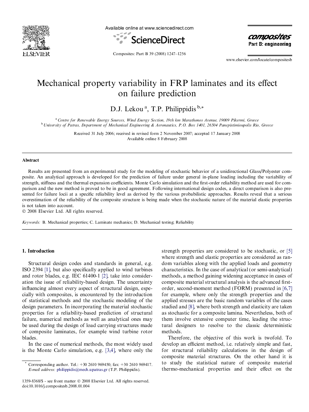 Mechanical property variability in FRP laminates and its effect on failure prediction