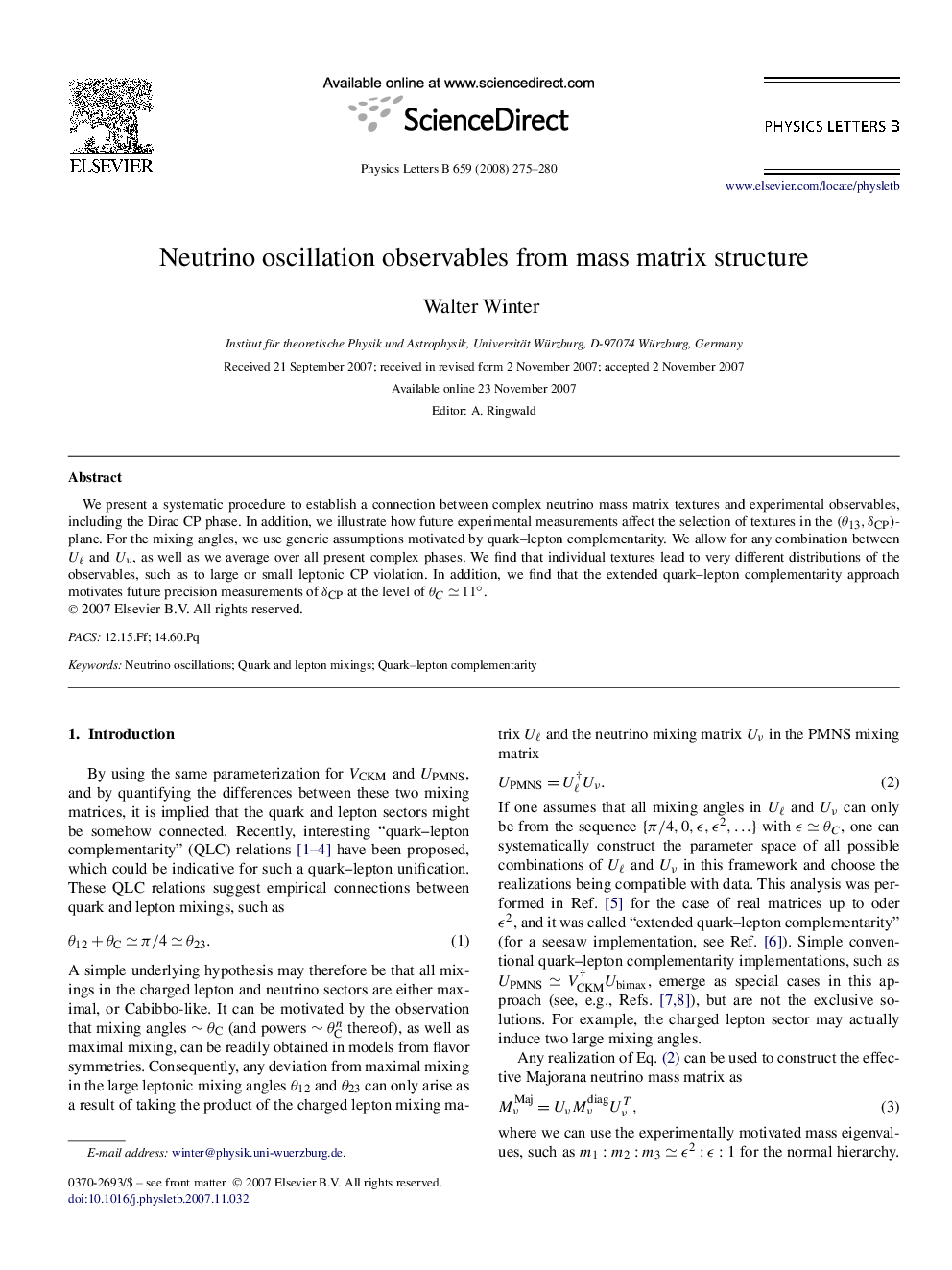 Neutrino oscillation observables from mass matrix structure